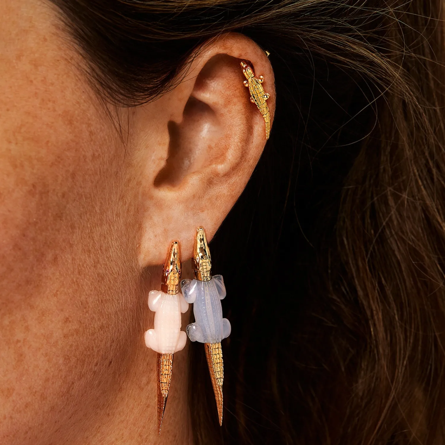 Bibi van der Velden Alligator Yellow Gold Convertible Earring Cheap