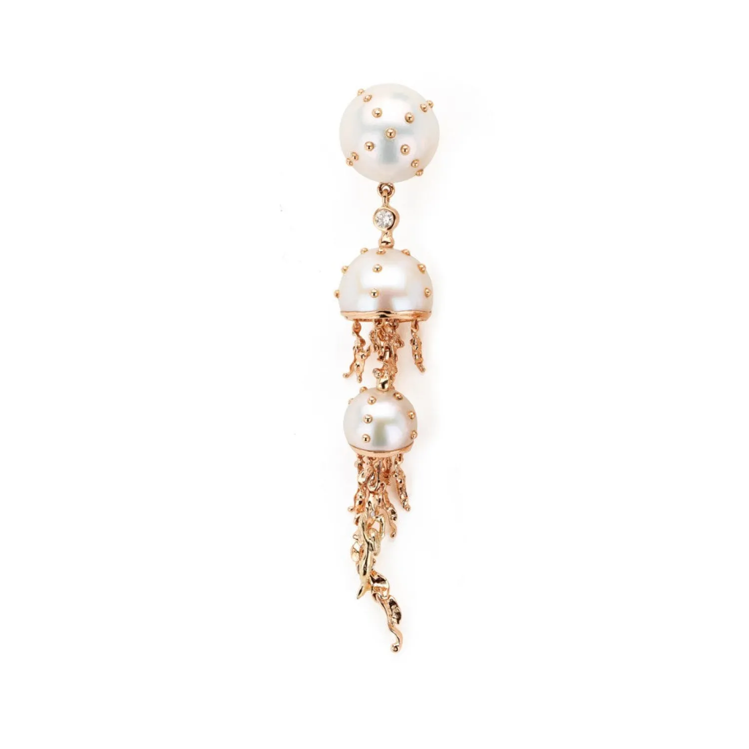 Bibi van der Velden Jellyfish White Pearls Drop Earring with Diamonds Outlet